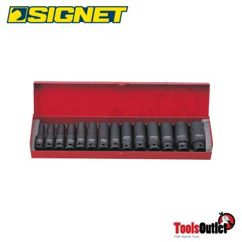 3/8” 14 PC MM DEEP IMPACT SOCKET SET (8-19,21,22 MM.) บ๊อกซ์ลมยาวชุด 14 อัน 3/8” (8-19, 21, 22 มม.) SIGNET #22296