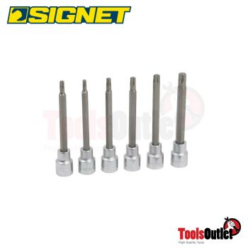 3/8" DR. 6PC LONG TORX BIT SOCKET SET (T20-45) ชุดบ๊อกซ์เดือยโผล่หัว TORX ยาว 100 มม. SQ.3/8" 6 อัน (T20-45) SIGNET #22976