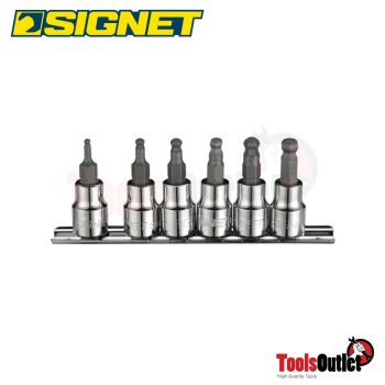 3/8” 6PC BALL POINT HEX BITS SOCKET SET บ๊อกซ์เดือยโผล่หัวยาว 48 มม. 3/8” - หกเหลี่ยม SIGNET #22996