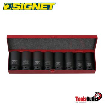 3/4" DEEP IMPACT SOCKET SET METAL BOX บ๊อกซ์ลมยาวชุด 8 อัน (26-38MM.) SIGNET #24294