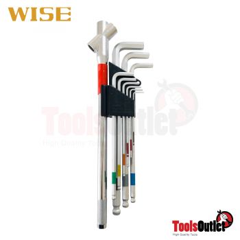 SUPER BALL WRENCH หกเหลี่ยมหัวบอลสีขาว 9 อันชุด WISE รุ่น SBL-1000-1.5-10 มิล มีด้าม