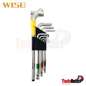 SUPER BALL WRENCH หกเหลี่ยมหัวบอล9อันชุดพร้อมด้ามขัน WISE รุ่น SBR-1000-1.5-10 มิล