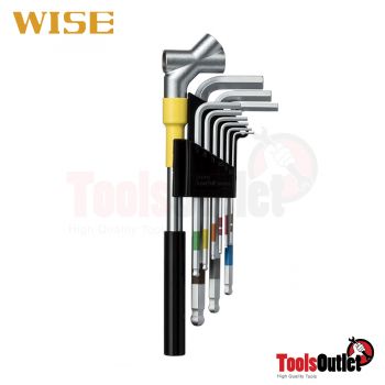 SUPER BALL WRENCH หกเหลี่ยมหัวบอล 9 อันชุดพร้อมด้ามขัน WISE รุ่น SBR-1000L-1.5-10 มิล