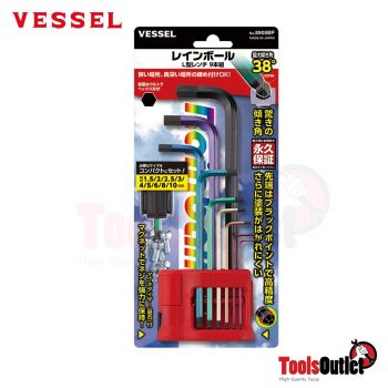 Rainbow L Type Wrench (9 pc. Set) หกเหลี่ยมบอลยาวชุด 9 ชิ้น Vessel รุ่น 8909BP