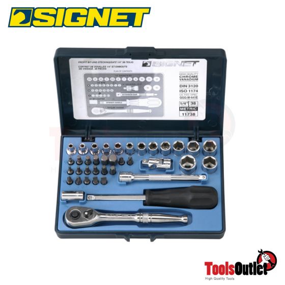 1/4” 38PCS METRIC BIT&SOCKET SER(RATCHET 11594) บ๊อกซ์ ชุด 38อัน/ชุด SIGNET #11738