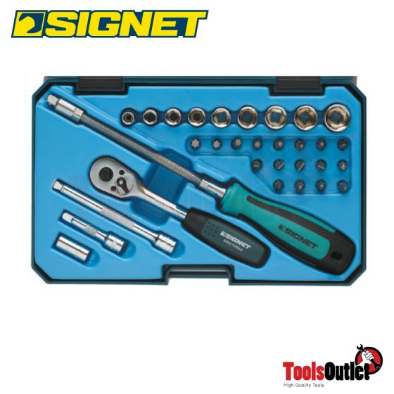 1/4” 31PCS SOCKET SET (ERGO HANDLE RATCHET) บ๊อกซ์ ชุด 31อัน/ชุด SIGNET #11739-1