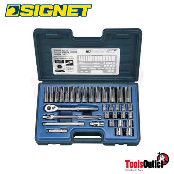 3/8” 33 PCS MM SOCKET SET W/12594 IN BLOW MOLD CASE บ๊อกซ์ชุด 33 อัน/ชุด 3/8” SIGNET #12733