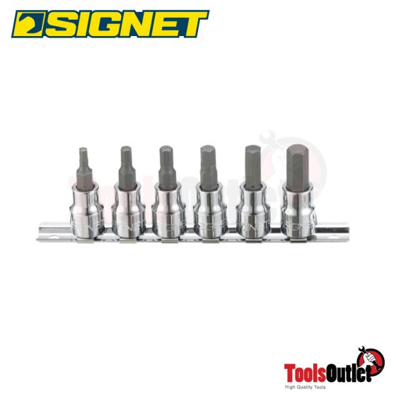 3/8” 6PC HEX BITS SOCKET SET ชุดบ๊อกซ์เดือยโผล่หัวหกเหลี่ยมยาว 48 มม. 3/8” SIGNET #22961V
