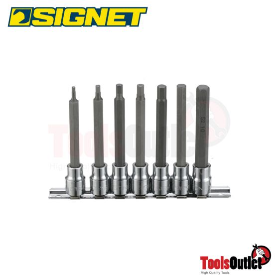 3/8” 7PC LONG HEX BITS SOCKET SET ชุดบ๊อกซ์เดือยโผล่หัวหกเหลี่ยมยาว 100 มม. 3/8” SIGNET