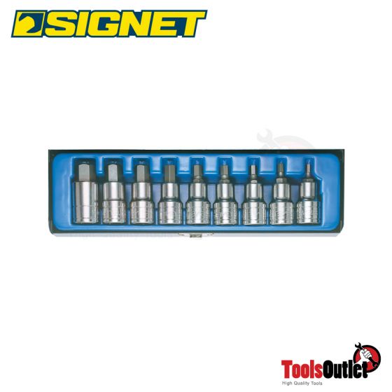 1/2" DR. HEX BIT SOCKET SET(HEX4-17MM) ชุดบ๊อกซ์เดือยโผล่หัวหกเหลี่ยมบอลยาว 55มม. SQ.1/2" (4-7มม.) SIGNET #23899