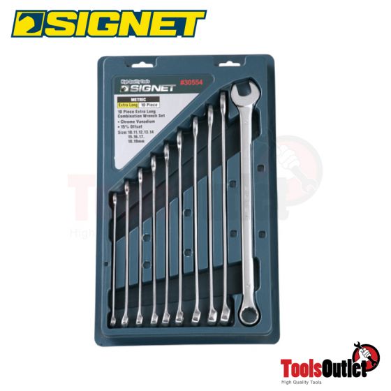 10PC EXTRA LONG COMBINATION WRENCH SET ชุดประแจแหวนข้างปากตายยาวพิเศษ 10 อัน (10-19MM) SIGNET #30554