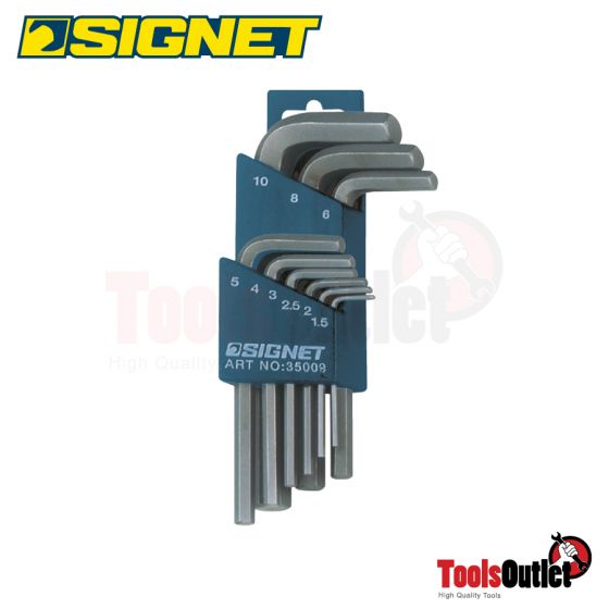 9 PC SHORT HEX KEY SET SATIN FINISH 1.5-10 MM. ประแจแอลหกเหลี่ยมชุด 9 อัน 1.5-10 มม. SIGNET #35009