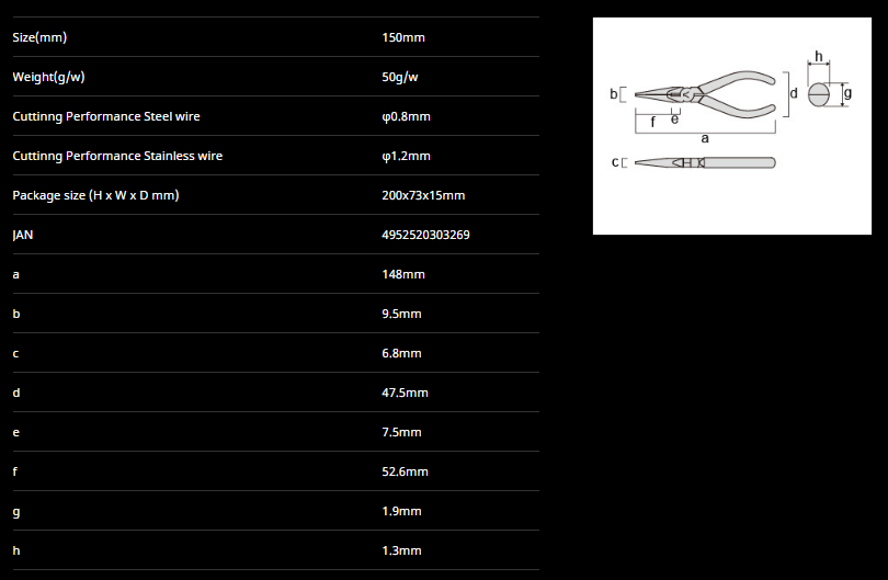 คีมปากแหลมยาวพิเศษ MP7-150 table
