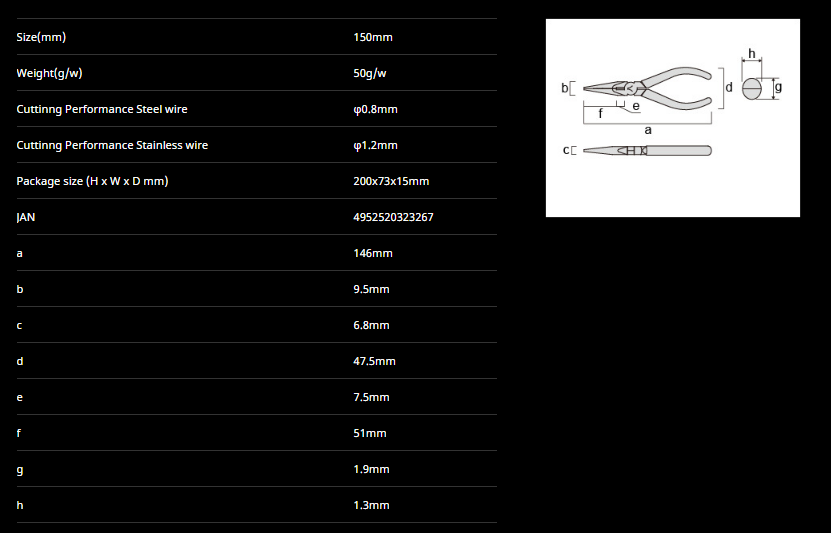 คีมปากแหลมยาวพิเศษ MP8-150 table